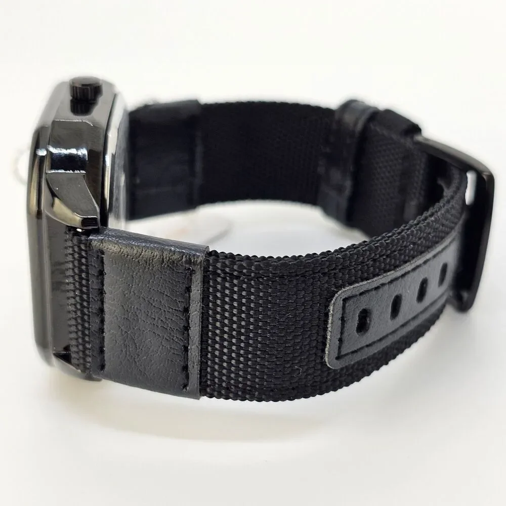 Men's 42MM Minimalist Watch Black‎ Case Black Dial Date Black Canvas Band Straps